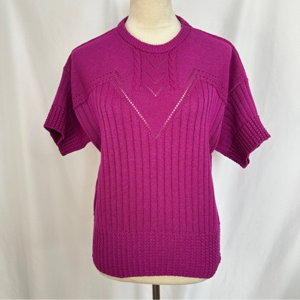 Vintage‎ College Point Sweater Womens Medium Short Sleeve Round Neck Made In USA